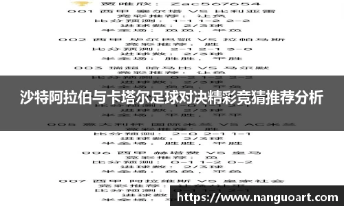 沙特阿拉伯与卡塔尔足球对决精彩竞猜推荐分析